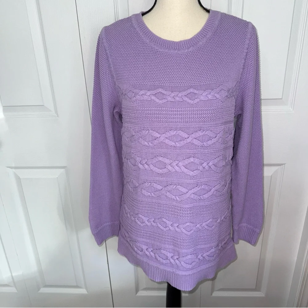 Talbots Lilac purple Cable Knit long sleeve crew neck cotton like new Sweater XL